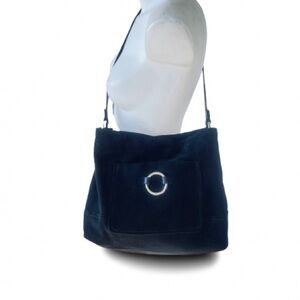 Zara Genuine Black Suede & Leather Cross Body Shoulder Bag w/Silver Tone Accents